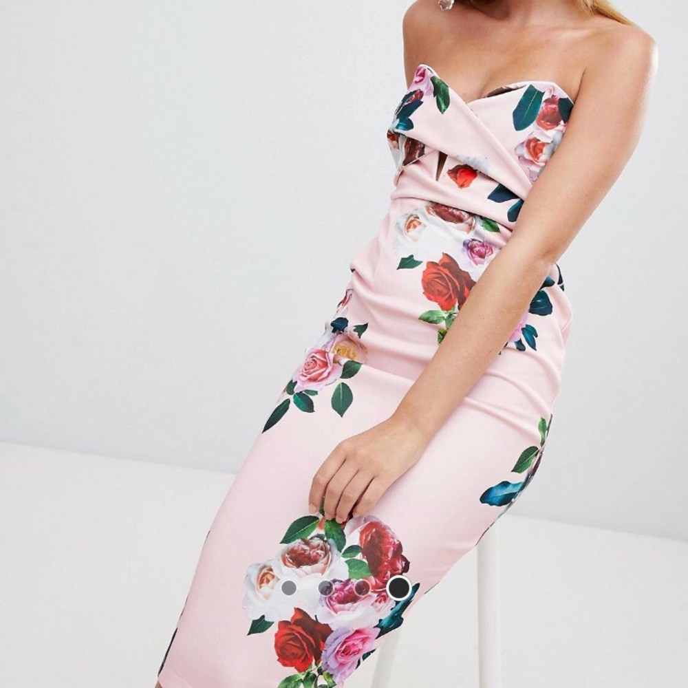 ASOS PETITE FLORAL SWEETHEART CUT OUT MIDI DRESS